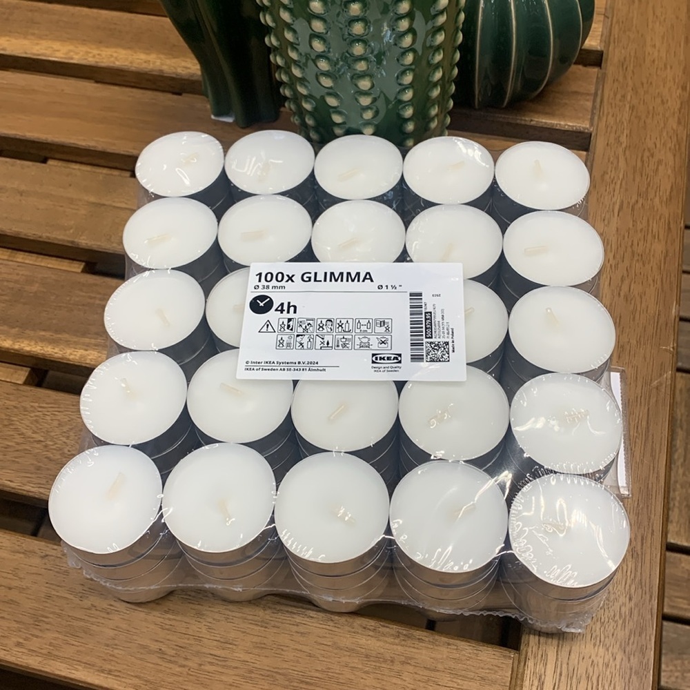 1 packs/100 individual IKEA GLIMMA Unscented tea lights date night dinner party